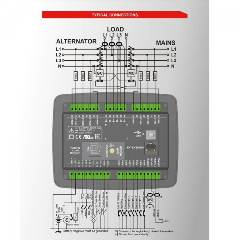 Datakom DATAKOM D-300-MK2 Multifunctional Generator Controller with MPU, J1939