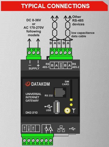 Datakom DATAKOM DKG-210-D2 RS232 + Ethernet Gateway, DC power supply
