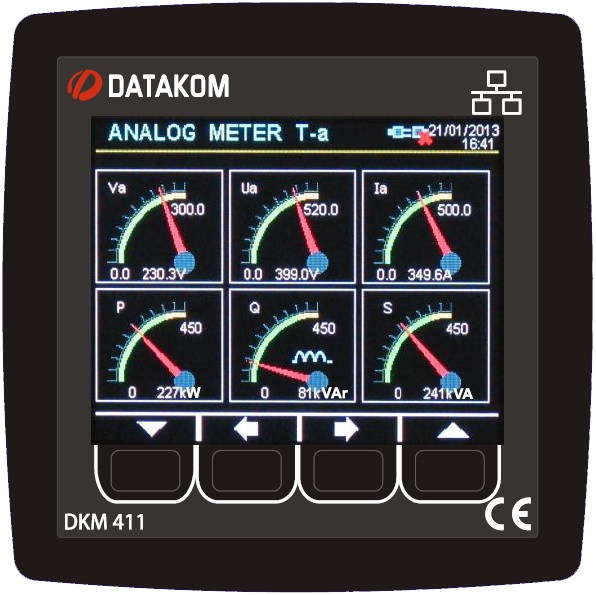 Datakom DATAKOM DKM-411 analyser, 96x96mm, 3.5” colour TFT, Ethernet, USB/Host, USB/Device, RS485, RS232, 2-input, 2-outputs, 19-150VDC Power supply