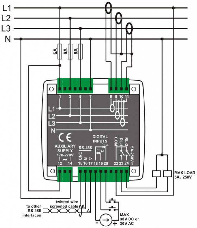 Datakom DATAKOM DKM-409-S4 grid analyser, 96x96mm, 2.9” LCD + RS485 + 31 harmonics 