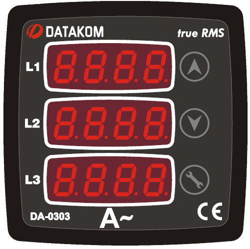 Datakom DATAKOM DA-0303 Ammeter Panel, 75-150V power supply, 3 phase, 72x72mm, 3 display