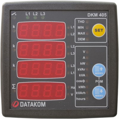DATAKOM DKM-405 network analyser with I/O, 75-150V power supply version, 96x96mm